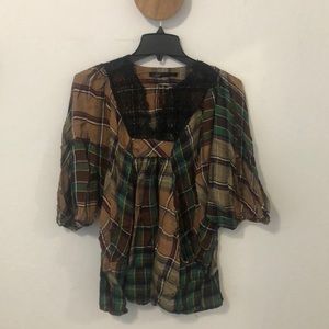 Zara women plaid embroidered top